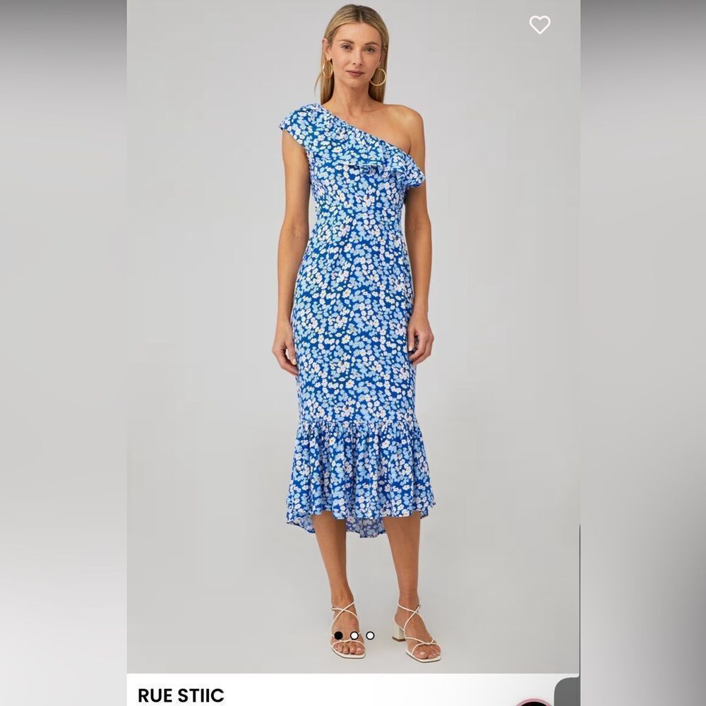 Rue Stiic Women's Westcott One Shoulder Blue Floral Midi Dress Size XS